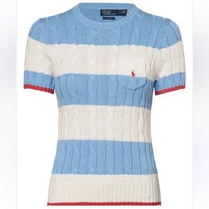 Polo Ralph Lauren chunky knit striped short sleeve sweater blue white NWT